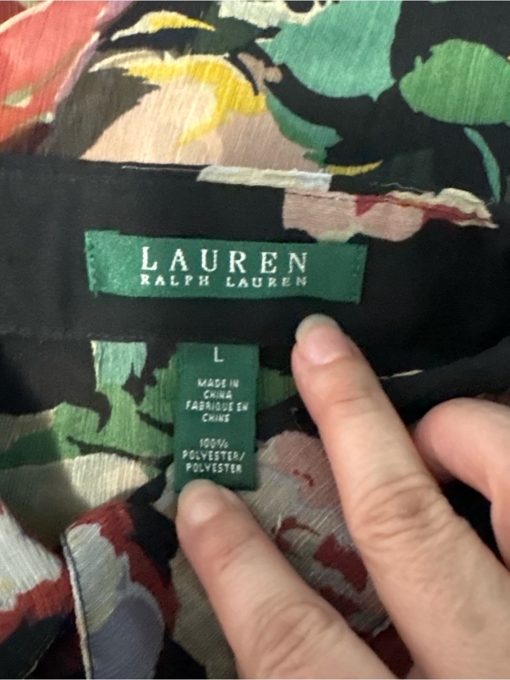 Ralph Lauren Black Floral Print Blouse with Green Label Sz L - Picture 3 of 10